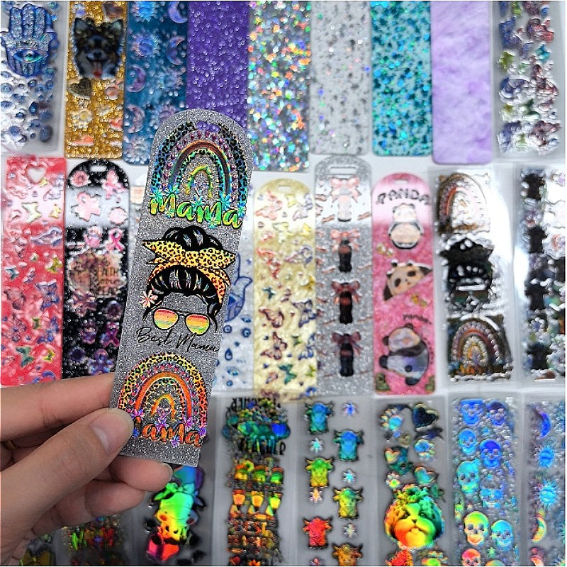 Wholesale Random Holographic Stickers 20/50/100pcs UV DTF Wraps Pen Sticker & Cartoon Random Styles Bookmark Stickers for Crafts Wraps